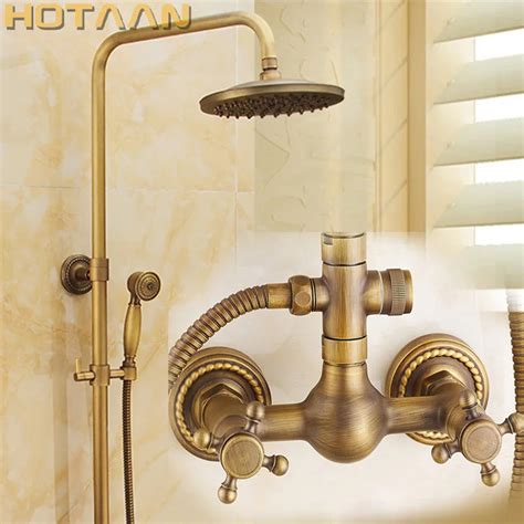 Luxury New Bathroom Surface Mount Brass Rainfall Shower Faucet Set Antique Brass With Handshower