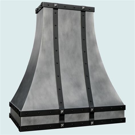 Hand Crafted Zinc Range Hood With Black Steel Straps By Handcrafted