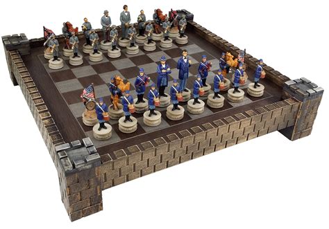 Hpl American Us Civil Generals War North Vs South Chess Set W 17