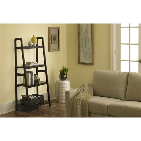 Allen Roth Java Wood 4 Shelf Ladder Bookcase Bookcase
