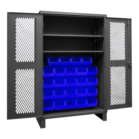Ventilated Cabinet 12 Gauge 2 Shelves 24 Blue Bin 48 X 24 X 78