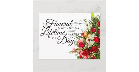 Flower Bouquet Script Sympathy Quote For Funeral Postcard Zazzle