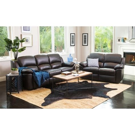 Shop Abbyson Westwood Brown Top Grain Leather Reclining 2 Piece Living