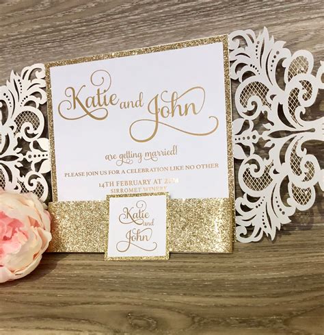 Glitter Gold Foil Laser Cut Wedding Invitation Glitzy Prints