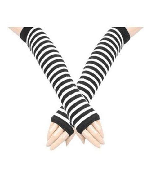 women s knitted black white stripe gothic arm warmers gloves cp12812emwr black and white
