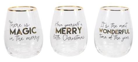 set of 3 christmas stemless wine glasses with holiday sayings