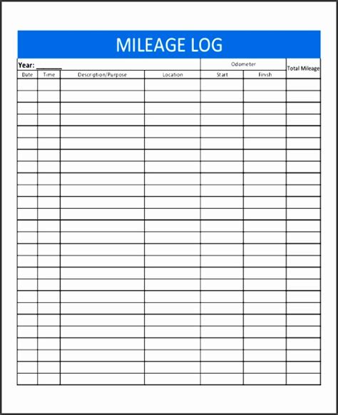 Printable Mileage Log Excel Template Printable Templates