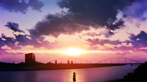 Wallpaper Sunlight Landscape Sunset Sea City Anime Girls Reflection Clouds Sunrise