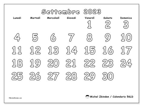 Calendario Settembre 2023 Da Stampare “442ld” Michel Zbinden It