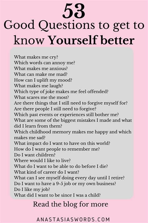 53 Good Questions To Get To Know Yourself Better Self Care Bullet