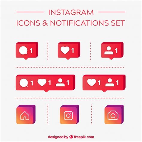 Flat Instagram Icons And Notifications Set Free Vector