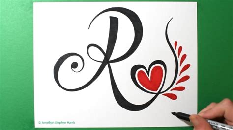 Fancy Lettering Idea Calligraphy Style Letter R Heart Vine Design