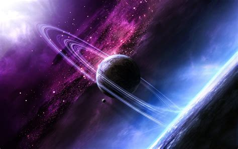 Beautiful Space View Purple And Blue Colours And Planets