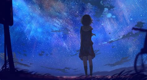 48 Anime Night Sky Wallpaper Hd