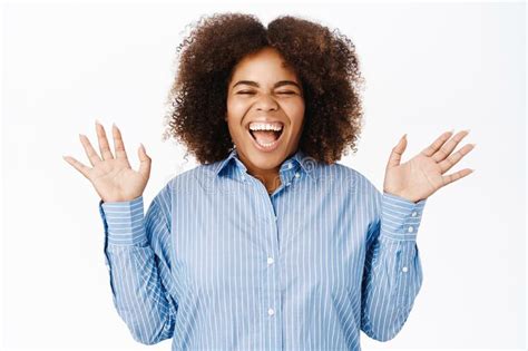 Excited People Enthusiastic African American Woman Screams With Joy