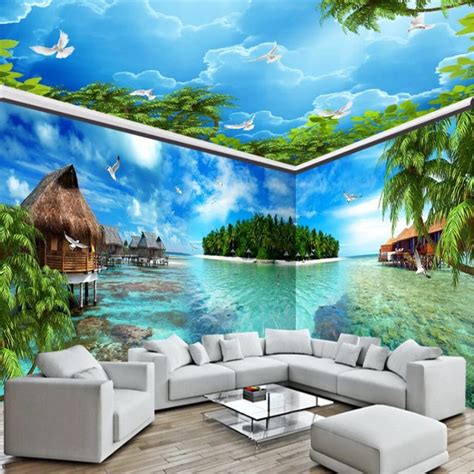 Beibehang Custom 3d Wallpaper Murals Living Room Bedroom Wallpaper Sea Landscape Island Whole