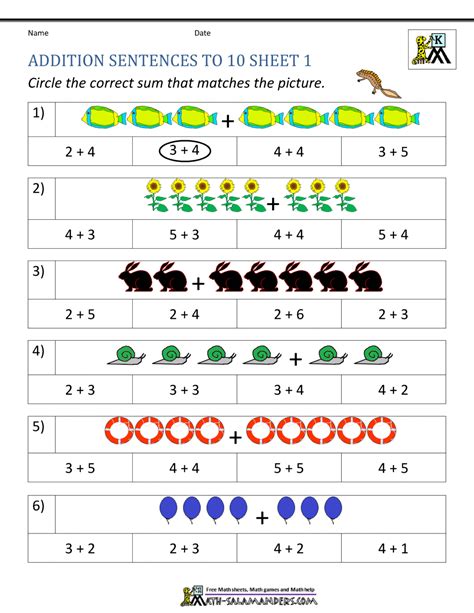 Kindergarten Addition Math Worksheets