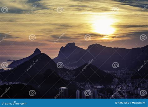 Sunset Over Mountains In Rio De Janeiro Stock Photo Image Of