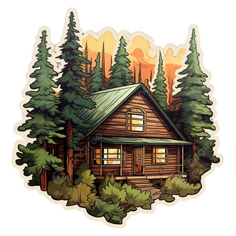 Forest Wooden House Sticker Ai Generative Wood Forest Logo Png