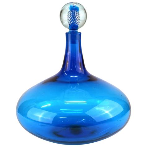 Joel Myers For Blenko Midcentury Cobalt Blue Glass Decanter And Air Twist Stopper At 1stdibs