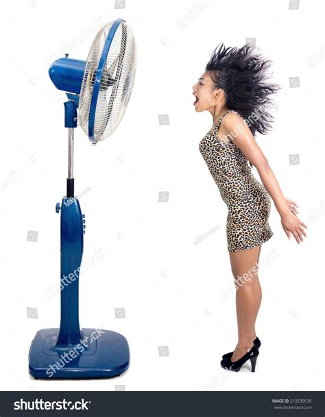 Electric Fan Blowing Wind Screaming Woman Stock Photo 210539638