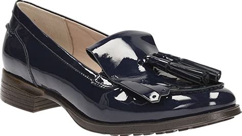 Clarks Womens Navy Patent Busby Folly Leather Low Heeled Loafers 8