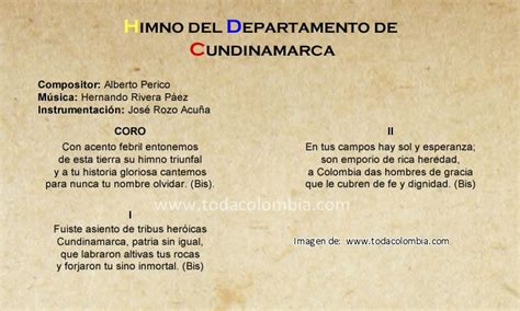 Himno De Cundinamarca Himno Del Departamento De Cundinamarca Colombia