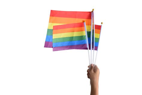 Isolated Rainbow Flags Lgbt Symbol In Hands With Clipping Paths