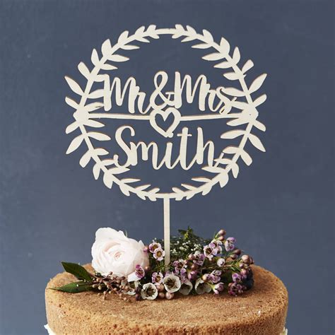 Personalised Laurel Wooden Wedding Cake Topper By Sophia Victoria Joy