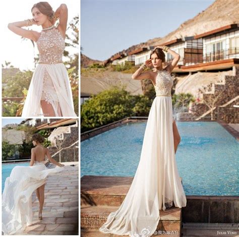 2015 Julie Vino Lace Appliqued Beach Wedding Dresses Bohemian Halter