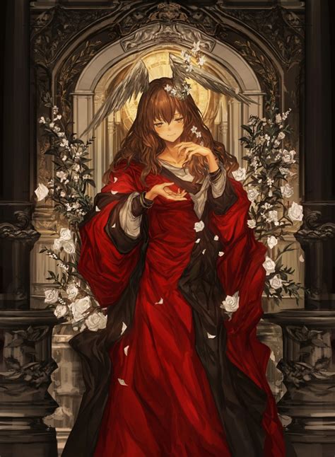 Wallpaper Anime Girl Queen Red Dress Brown Hair Throne