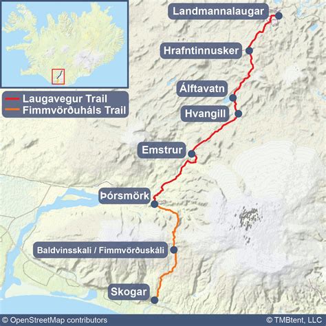 The Laugavegur Trail Map Routes And Itineraries Tmbtent Skogafoss