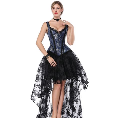 Blue Victorian Corset Dress Gothic Clothing Dresses Burlesque Costume Sexy Korsett For Women