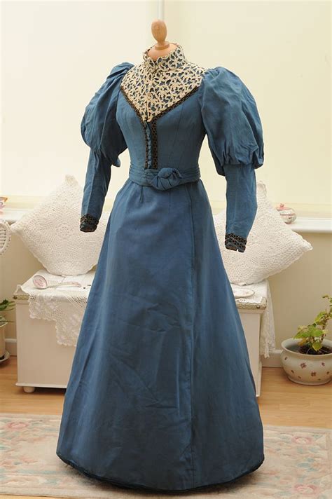 A Beautiful Blue Circa 1895 Victorian Dress With Leg O Mutton Sleeves