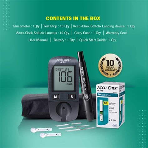Accu Chek Active Blood Glucose Meter Kit Vial Of 10 Strips Free
