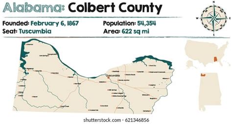 Large Detailed Map Colbert County Alabama เวกเตอร์สต็อก ปลอดค่า