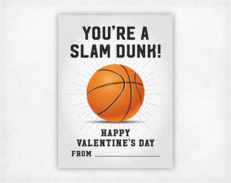 Printable Basketball Valentines Day Card Sports Valentines Card For