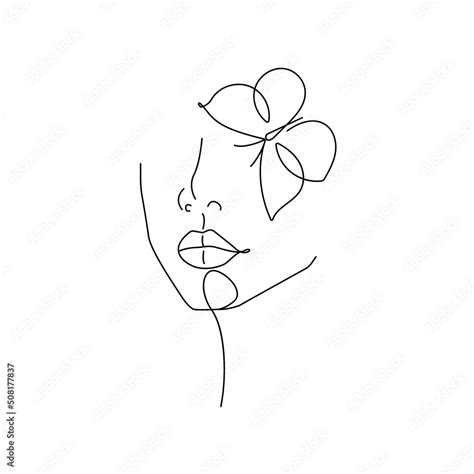 Woman Face Modern Continuous One Line Drawing Female Art Print Line Drawing Sketch Illustration