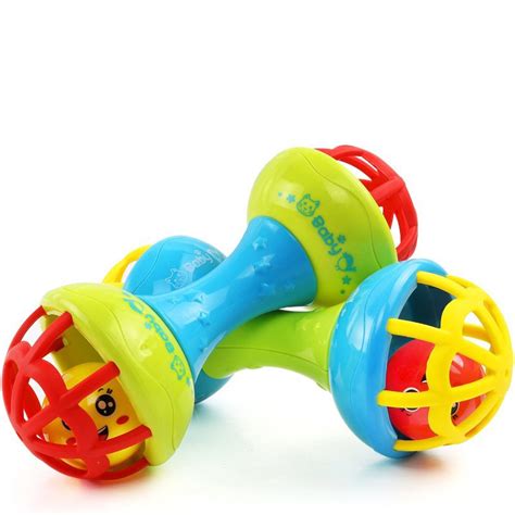 Cute Baby Rattles Toy Dumbbell Intelligence Grasping Gums Plastic Hand