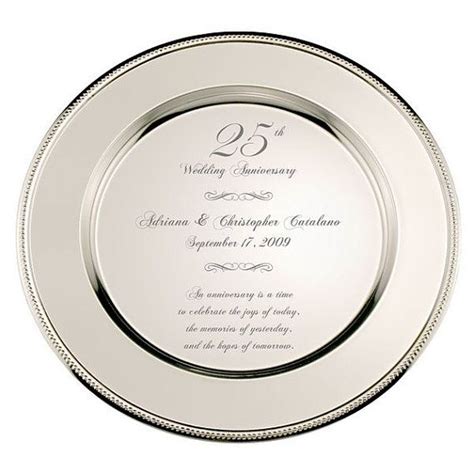 First on their anniversary you should surprise them from the morning wishing them making breakfast for them, make a plan for them so that that can spend some time together in a lunch and dinner evening plan a surprise party for them, with making a video for both of them, then comes about what to give. Personalized 25th Anniversary Silver Wedding Platter ...