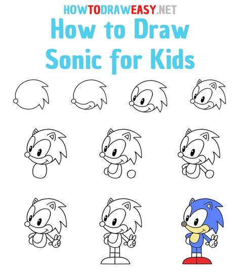 Sonic Drawing Step By Step Drawing For Kids Sonic Cartoon Drawings
