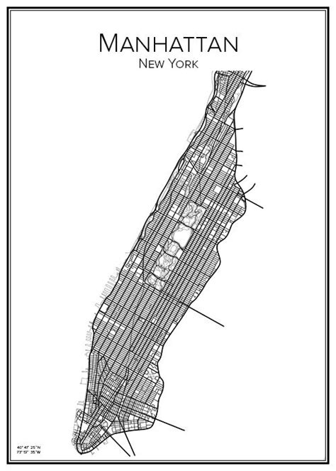 Stadskarta över Manhattan Handritade Stadskartor Och Posters