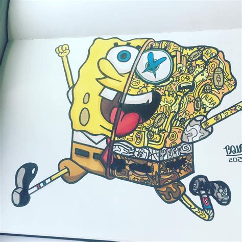 Spongebob Doodle🧽🌊 Mini Canvas Art Doodle Art Cartoon Art