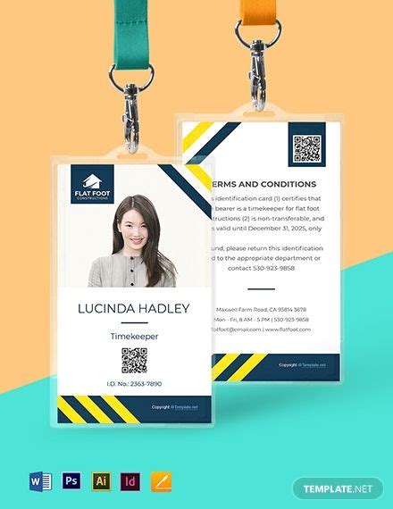 Free Sample Construction Id Card Template In 2020 Id Card Template