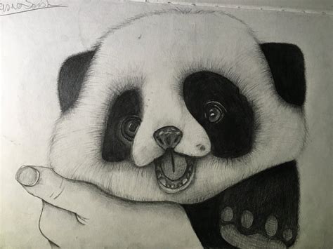 Drawing Of Cute Baby Panda In Pencil Brown Leather Pencil Skirt