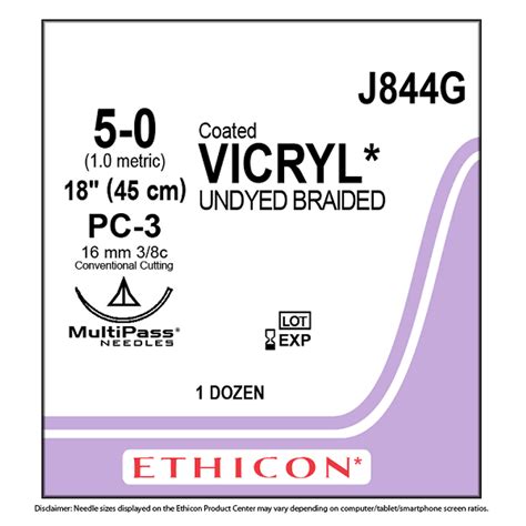 Ethicon Vicryl Sutures 50 16mm 38 Circle J844g Ahp Dental