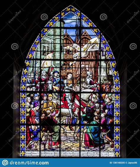 Stained Glass Window With Joan Of Arc Editorial Image