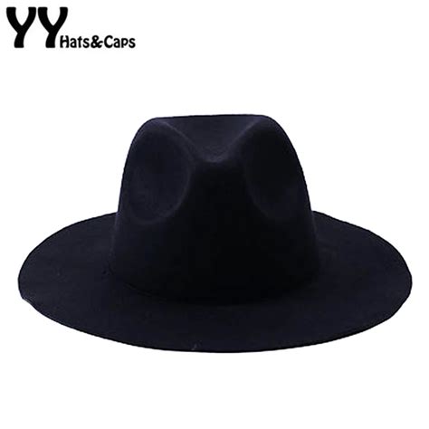Solid Color Wool Fedoras Women Vintage Trilby Hat With Wide Brim Men