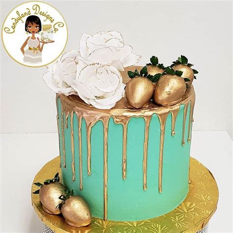 gold strawberries drip teal cake teal cake custom cakes 21st cake