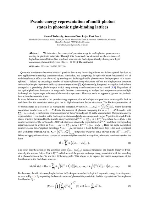 Pdf Pseudo Energy Representation Of Multi Photon States In Photonic